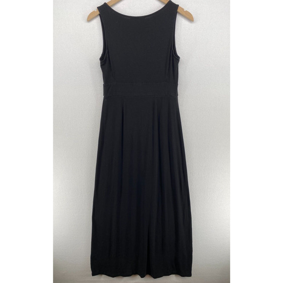EILEEN FISHER Dress XS Stretch Rayon Jersey Surplice Tank Maxi Shirred Black USA - Picture 3 of 16